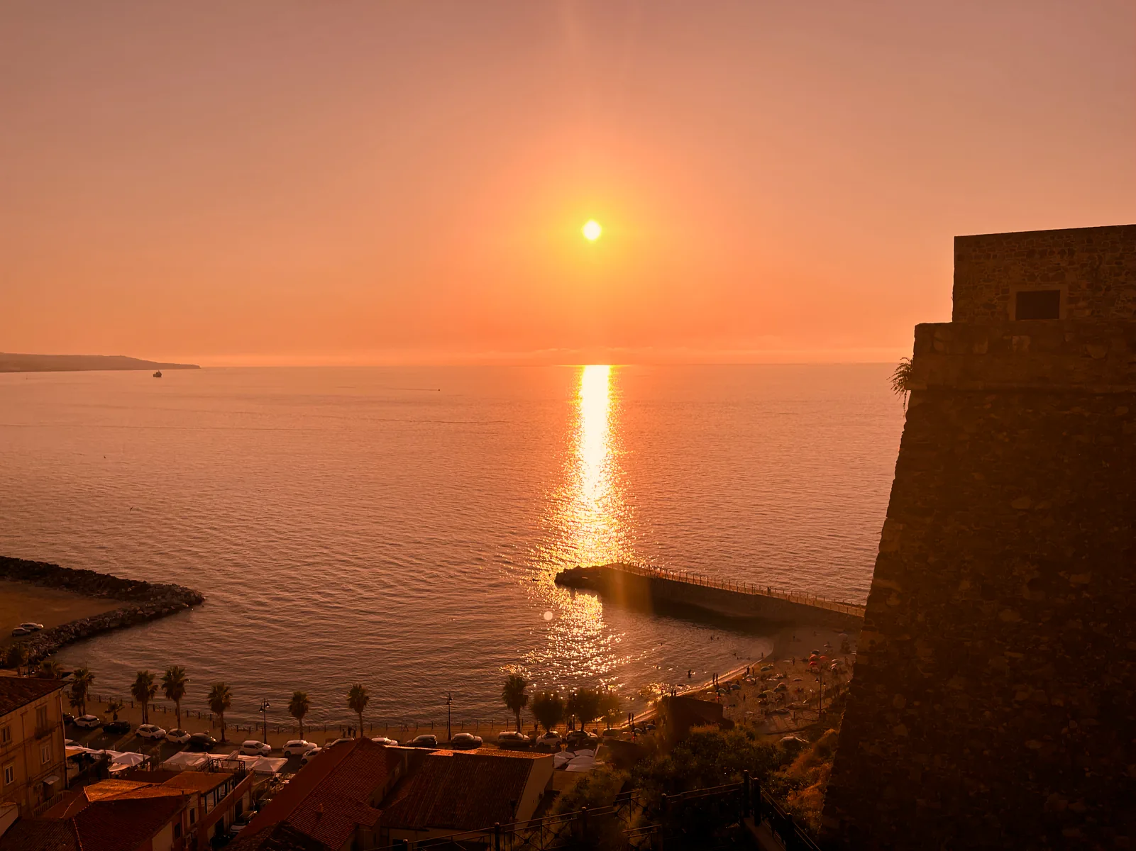 Pizzo at sunset, perched on the cliffs of the Tyrrhenian Sea, Calabria